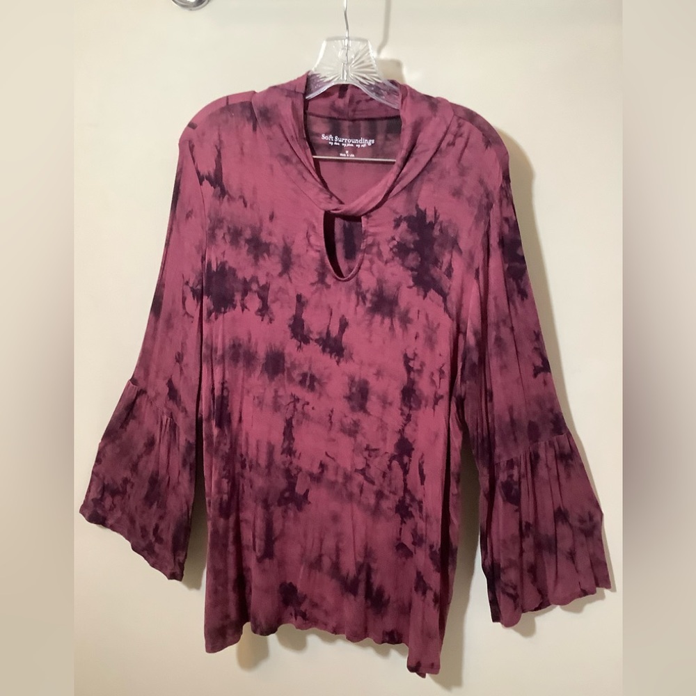 Soft Surroundings long sleeve tunic tie-dye burgundy keyhole front NWOT 1X